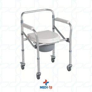 כסא רחצה שירותים ביתי עשוי אלומניום עם מכסה פלאסטיק וגלגלים