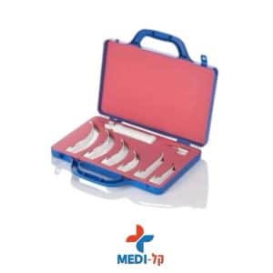 סט לרינגוסקופ משולב מקינטוש + מילר – 7 להבים, תאורת LED, כולל מזוודה קשיחה