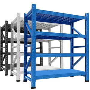 מדפי אחסון ממתכת מגולוונת 200×60×200 ס״מ | 4 מדפים – עומס עד 200 ק״ג למדף | קלMEDI